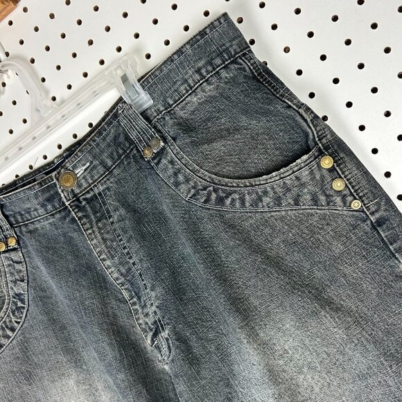 Raider Jean Co Black Gothic Jorts Size 40 Skater Gothic Punk Denim Riveted Punk - Picture 5 of 7